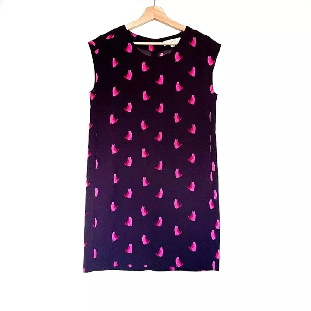 Ann Taylor Loft Cat Print‎ Shift Dress Burgundy Raspberry Pink Size S